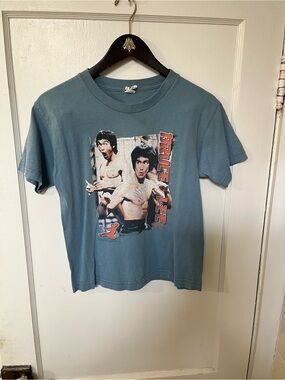 Vintage Bruce Lee Enter The Dragon Graphic Tee Boys M Alstyle EUC Slate Blue